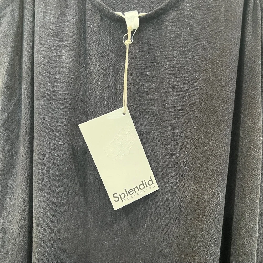 Splendid Sunny Linen Blend Mini Dress Adjustable Strap Charcoal Gray Small NWT